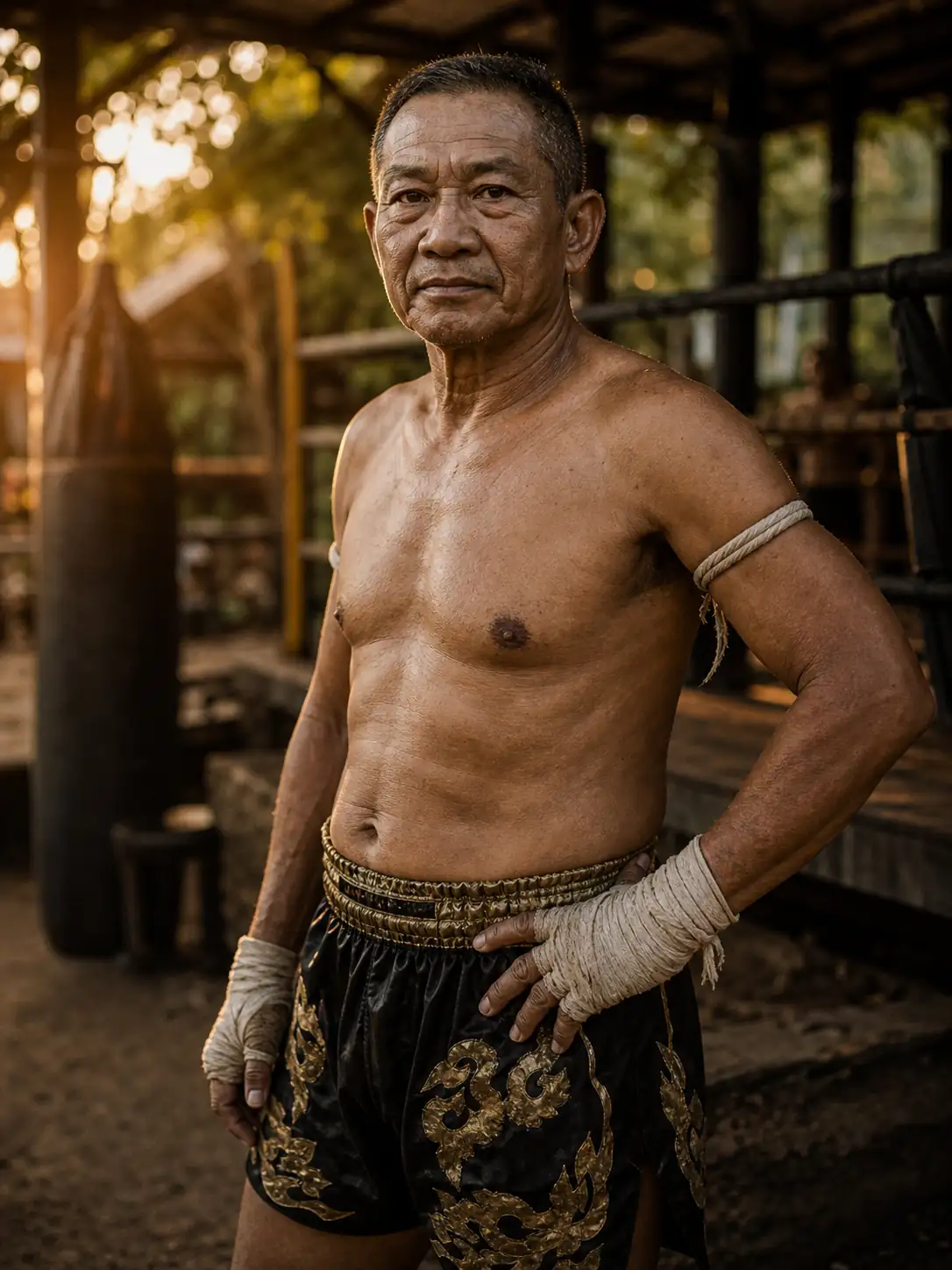 ครูรัตชัยสะพายเข็มขัดแชมป์ในแสงยิมมวยภูเก็ต